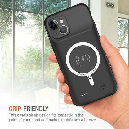 Wireless Charging Case for iPhone 14 Plus, 12000mAh High Capacity Portable Rechargeable Battery Case Wireless Charging Compatible with iPhone 14 Plus (6.7 inch) Extended Battery Charger Case (Black)