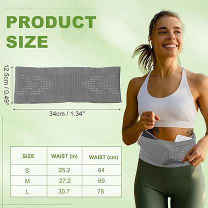 Slim Running Belt, Running Fanny Pack Phone Holder for Women Men Waist Bag Moisture Wicking Storage Belts Bag- Fitting for (Storage Phone-Travel- Sports- Hiking) Gray & M