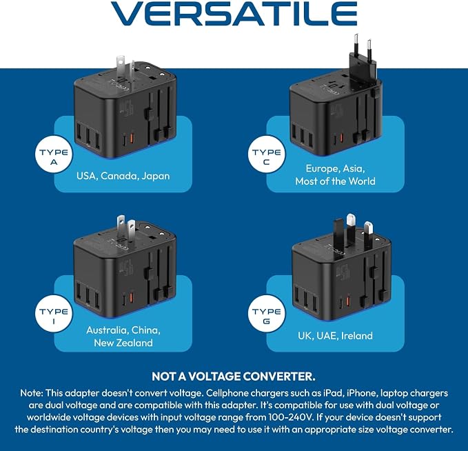 Ceptics 45W Universal Travel Adapter, International Travel Adapter with PD & QC 3.0 Dual USB-C, 3 USB-A World Travel Adapter, Type A, C, G, I Output for EU US UK – 2 Pack (UP-11KU-2PK) | 6 in 1 Universal Travel Adapter, Type A, C, G, I Plugs for Global...