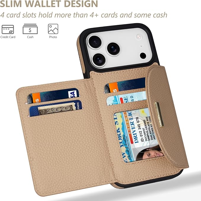Keallce Wallet Case for iPhone 17 Pro Max 6.9'', Flip Case with RFID Blocking Card Holder Slots Kickstand, PU Leather Protective Folio Cover for Women, Yellow