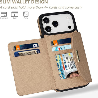 Keallce Wallet Case for iPhone 17 Pro Max 6.9'', Flip Case with RFID Blocking Card Holder Slots Kickstand, PU Leather Protective Folio Cover for Women, Yellow