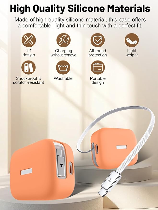Silicone Protective Case for TORRAS FlexLine 67W Charger, Full-Body Protective Cover with Precise Cutouts, Shockproof Dustproof Charging Block Protector Sleeve & Scratch-Resistant Sleeve (Orange)