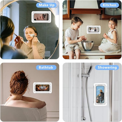 URROY Shower Phone Holder Waterproof, 360° Rotation Shower Phone Case, Anti-Fog High Sensitivity Universal Cover Mount Stand for Bathroom Wall Mirror Bathtub Kitchen, Gift for Men Women