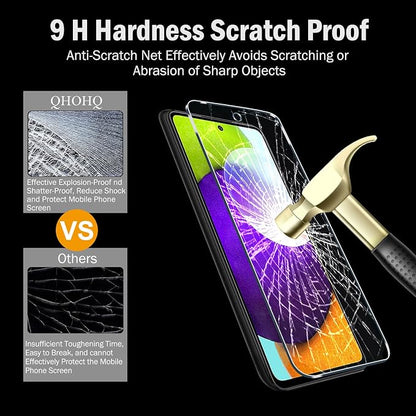 QHOHQ 3 Pack Screen Protector for Samsung Galaxy A52 4G/5G with 3 Packs Camera Lens Protector,Tempered Glass Film,9H Hardness - HD - Anti-Scratch - 2.5D Edge - Anti-Fingerprint - Easy Installation