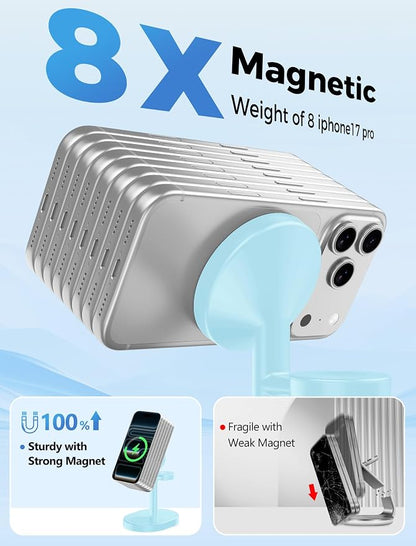 2026 3 in 1 Wireless Charging Station for Apple MagSafe Charger, 15W Fast Magnetic Mag-Safe Charger Stand for iPhone 17 16 15 14 13 12 Apple Watch AirPods Series, Gifts for Men (Ice Blue)