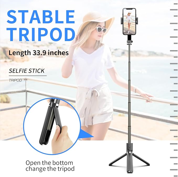 Gimbal Stabilizer for Smartphone ，with Retractable Selfie Stick and Tripod，1-Axis Multifunction Remote 360°Automatic Rotation， Auto Balance for iPhone/Android