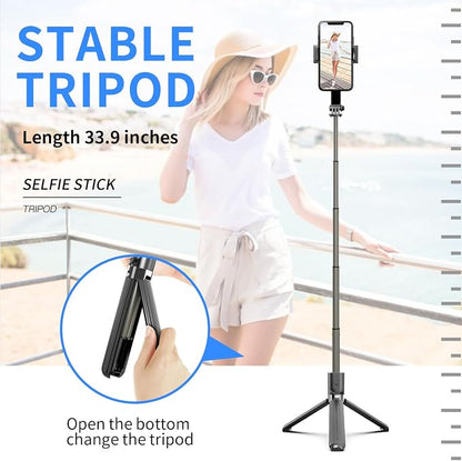 Gimbal Stabilizer for Smartphone ，with Retractable Selfie Stick and Tripod，1-Axis Multifunction Remote 360°Automatic Rotation， Auto Balance for iPhone/Android