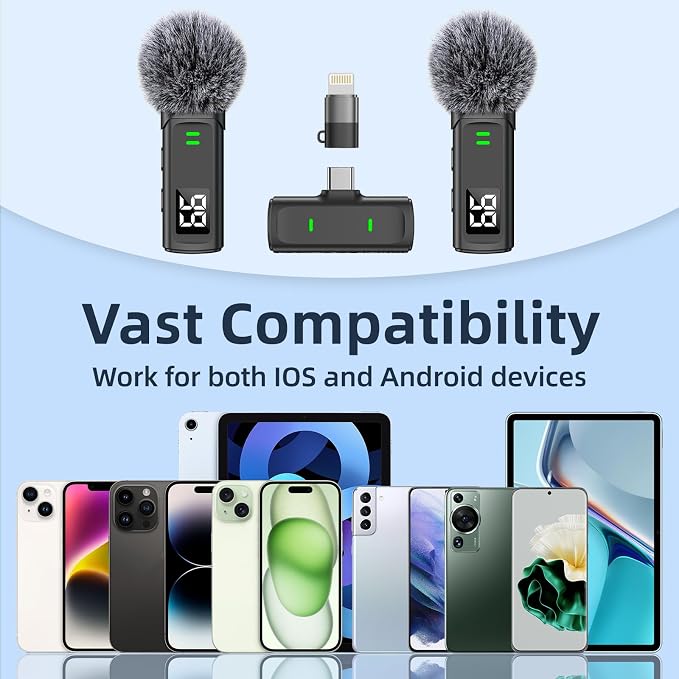 Wireless Lavalier Microphone for iPhone 16 - USB C Phone Microphone for Video Recording with Noise Reduction Mini Mics 35H Charging Case 75FT Transmission