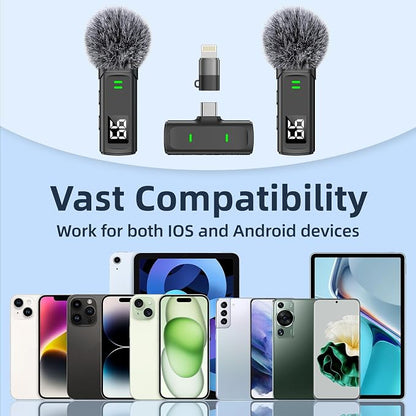Wireless Lavalier Microphone for iPhone 16 - USB C Phone Microphone for Video Recording with Noise Reduction Mini Mics 35H Charging Case 75FT Transmission
