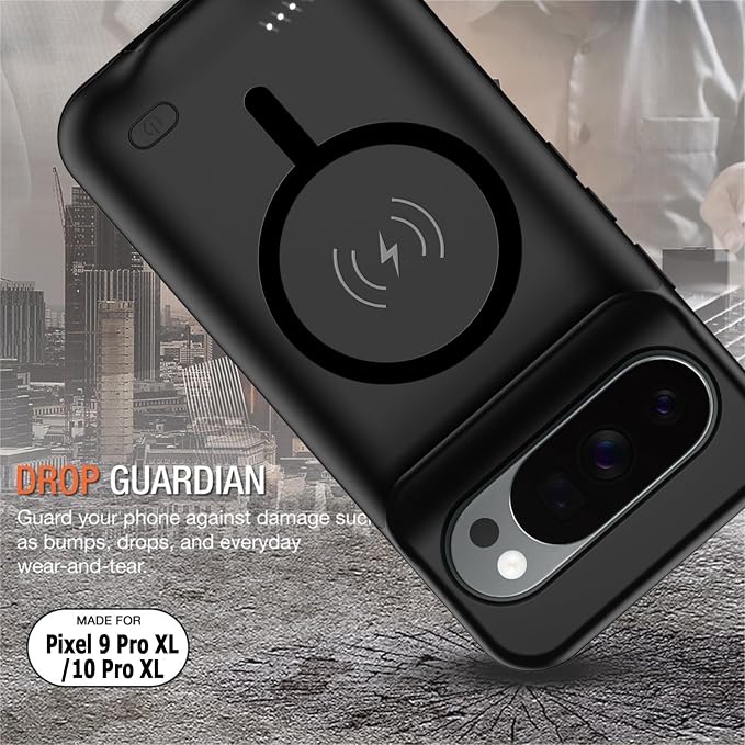 Battery Case for Google Pixel 9 Pro XL/ 10 Pro XL,10000mAh Rechargeable Portable Charging Case with Wireless Charging Compatible for Google Pixel (6.8 inch) Extended Battery Pack Charger Cover (Black)