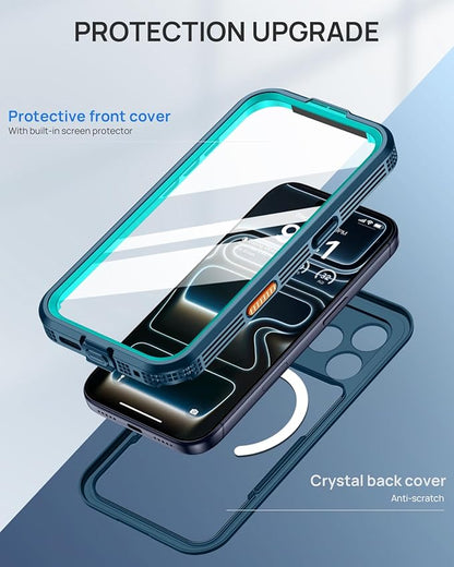 Lanhiem Magnetic for iPhone 17 Pro Max Case, IP68 Waterproof, Dustproof, Compatible with Magsafe, Built-in Screen Protector, Full Body, Heavy Duty, Rugged Phone Cover, 6.9 inch, Blue