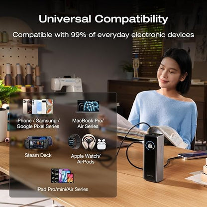 EF ECOFLOW Laptop Power Bank, 25,000mAh 170W Portable Charger with Dual 140W USB-C Ports, Smart Display, Flight-Approved for Travel, Fast Charging for iPhone 17/16 Series, MacBook, Samsung and More