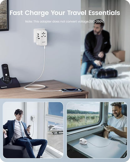 LENCENT 100W International Travel Adapter, Universal Travel Adapter | with 2 USB-A & 2 Type C Power Adapter, Fast Charging for Phone,Laptops, All-in-One Outlet Adapter for USA/UK/EU/AUS, White