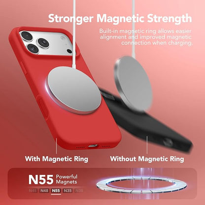 GONEZ Magnetic for iPhone 17 Pro Case, Compatible with MagSafe, [Screen Protector + Camera Lens Protector], Liquid Silicone Anti-Scratch Shockproof Protective Phone Case 6.3 inch, Red