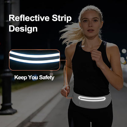 Slim Running Belt for Men Women - No-Bounce Phone Holder Waist Pack, Runners Fanny Pack with Sweat-Proof Pocket ，Travel Money Pouch for Gym/Hiking/Cycling (Light Gary)