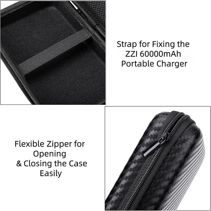 EVA Case for ZZI Portable Charger Power Bank 60000mAh & 3-in-1 USB Cable, Drop-Proof & Wear-Resistant, Hard Carrying Case