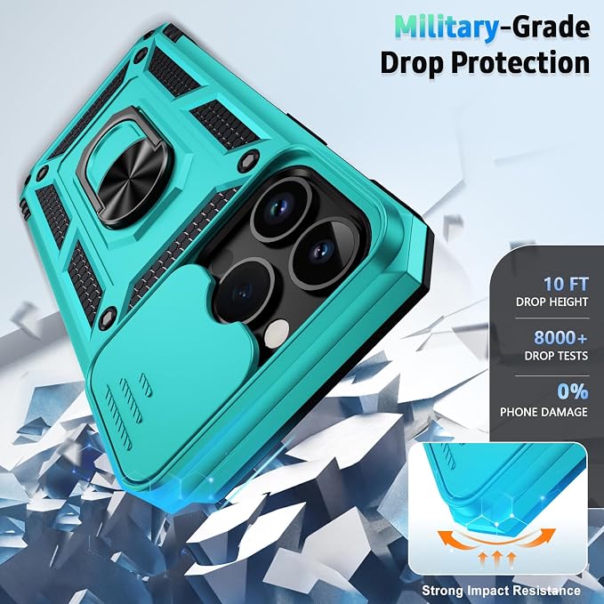 Weycolor for iPhone 14 Pro Max Case with Camera Lens Cover, HD Screen Protector, 10 FT Military Grade Drop Protection, Magnetic Ring Holder Kickstand Protective Phone Case, Ice Green