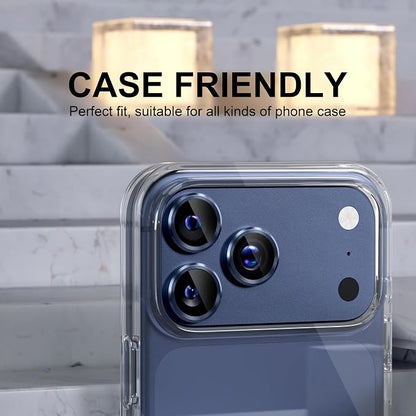Choiche Compatible for iPhone 17 Pro/iPhone 17 Pro Max Camera Lens Protector, 9H Tempered Glass Camera Cover Screen Protector Metal Ring Decoration Accessories (Blue)