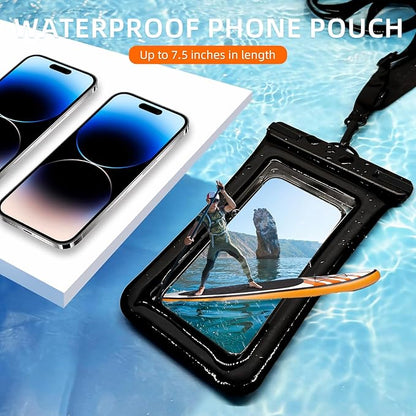 IPX8 Floating Waterproof Dry Bag 2-Pack, 7.2 Inch Waterproof Phone Pouch for iPhone 16/15/14 Pro Max Galaxy S24/S23 Adjustable Lanyard + wrist strap Beach Swimming Travel Essentials Black