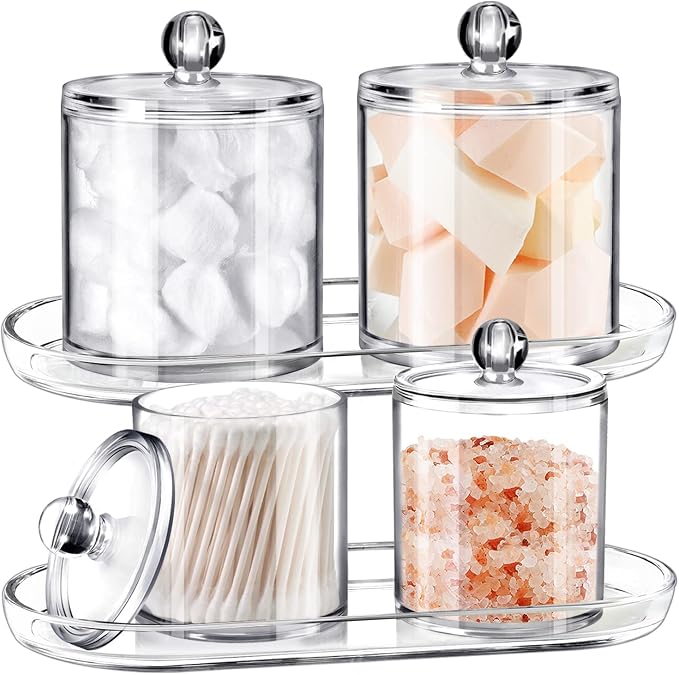 SheeChung Acrylic Vanity Tray, 2 Pack, Clear, 9.65 in x 4.5 in x 0.79 in, Catchall Tray, Countertop Sink Tray Dispenser, Sturdy Holder for Cabinet, Shelf, Cupboard, or Closet Organization