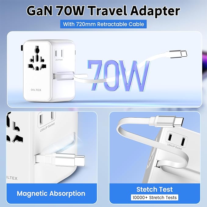 70W Charger with USB-C & USB-A Multiple Ports - Travel Adapter Use in Hotels Airports & Cruises - Type-C & A Safe for Phones & Cameras, A Reliable Choice for Users in Daily Travel