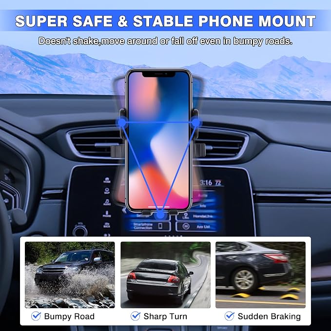 Karltys Car Phone Holder for Honda CR-V 2017-2022 Accessories, Air Vent CRV Cell Phone Holder Mount, Never Blocking Hands Free Thick Case Friendly Mobile Stand for 4-7 Inch Phones