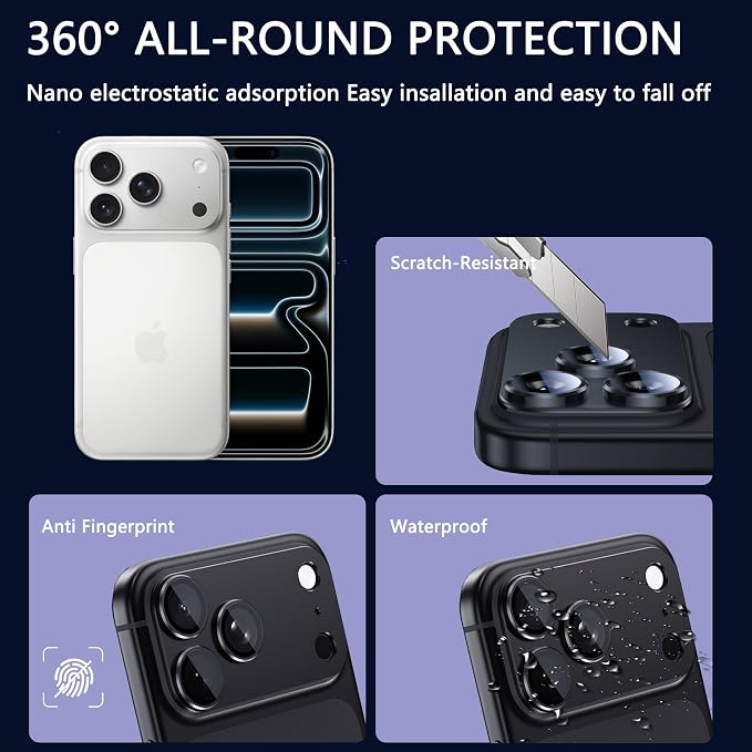 2 Pack Camera Lens Protector for iPhone 17 Pro Max,Metal AR Tempered Glass Rear Camera Screen Cover,Anti-Scratch,Strong Adsorption,Case Friendly, Easy to Install-Silver