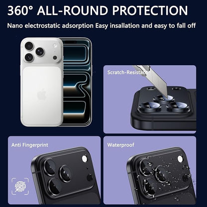 2 Pack Camera Lens Protector for iPhone 17 Pro Max,Metal AR Tempered Glass Rear Camera Screen Cover,Anti-Scratch,Strong Adsorption,Case Friendly, Easy to Install-Silver