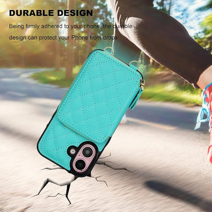 Bocasal Crossbody Wallet Case for iPhone 16, RFID Blocking PU Leather Zipper Handbag Purse Flip Cover, Kickstand Folio Case with Card Slots Holder Wrist Strap Lanyard 5G 6.1 Inch (Mint Green)