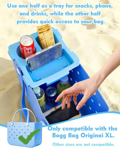 Top Cup Phone Holder Tray Storage Lid for Stanley Compatible with Bogg Bag XL Cover, Cup Organizer Holder Waterproof Silicone Multifunctional Storage Box for Outdoor Beath Camping Travel (Blue, L)