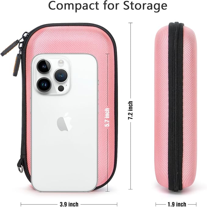 Shockproof Hard EVA Carrying Case for External Hard Drive, Samsung T9, Anker Power Bank, Cell Phone - Portable Small Electronic Accessories Organizer Zipper Kawaii Travel Pouch - Light Pink