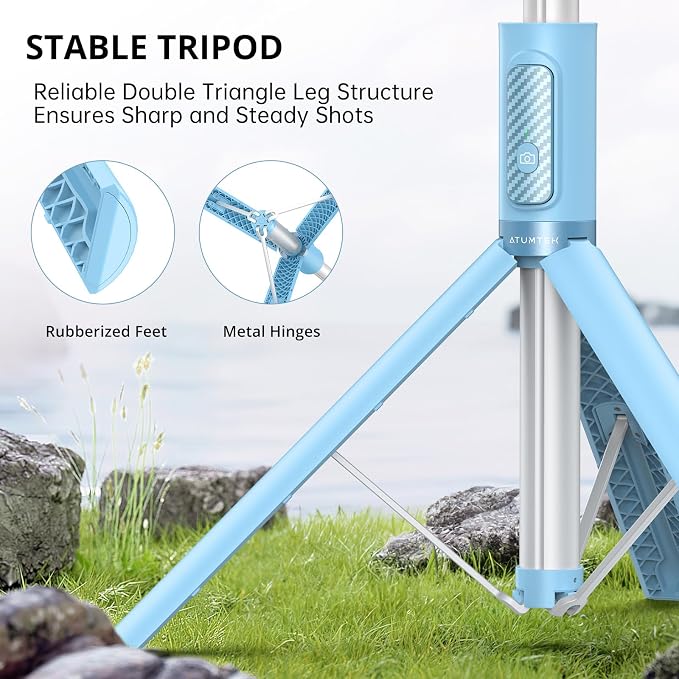 ATUMTEK 55" Selfie Stick Tripod, All-in-one Extendable Aluminum Phone Tripod with Rechargeable Bluetooth Remote for iPhone and More, Fit 4.7-7 inch Smartphones, Blue