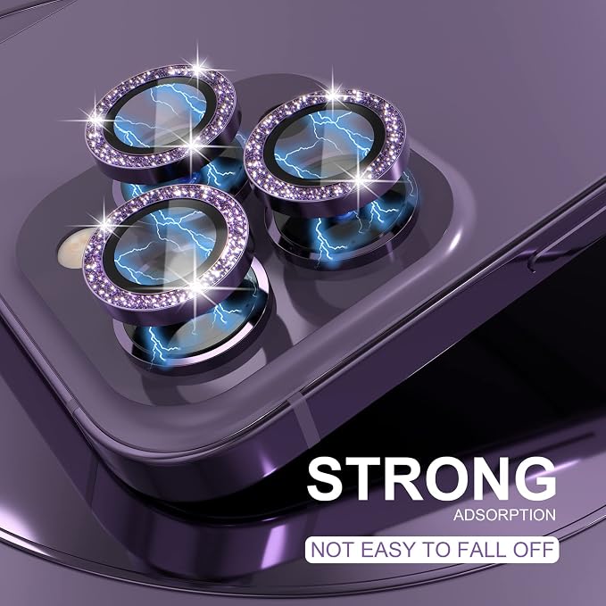 Choiche Compatible for iPhone 14 Pro/iPhone 14 Pro Max Camera Lens Protector Bling, 9H Tempered Glass Camera Cover Screen Protector Metal Ring Decoration Accessories (Glitter-Purple)