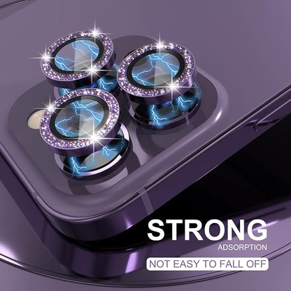 Choiche Compatible for iPhone 14 Pro/iPhone 14 Pro Max Camera Lens Protector Bling, 9H Tempered Glass Camera Cover Screen Protector Metal Ring Decoration Accessories (Glitter-Purple)