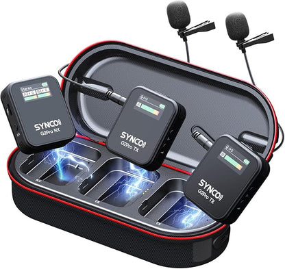 SYNCO Wireless Lavalier Microphone, G2(A2) Pro 2.4G Dual Lapel Mic 656FT 8H for On Line Class Vlog Live Stream YouTube for Camera Smartphone Tablet, Wireless-Lavalier-Microphone-Dual-Channel