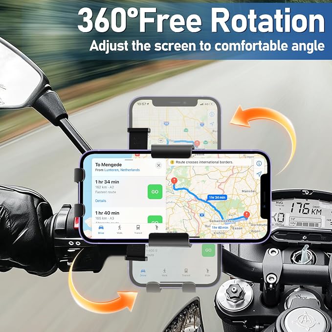 Motorcycle Phone Mount, Bike Bicycle Mount Handlebar Cell Phone Clamp Ebike Scooter Phone Clip for iPhone 16 Pro Max/Plus, 15 Pro Max, S10, S20, More 4.7" to 6.8" Smartphones