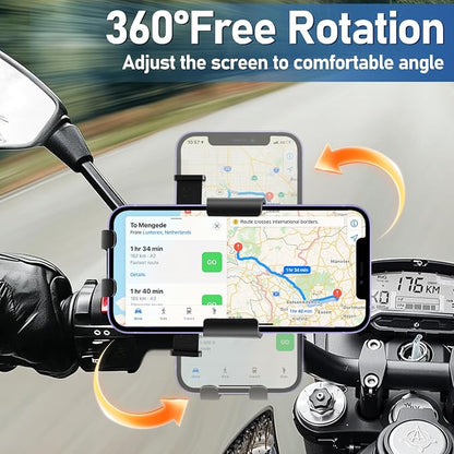 Motorcycle Phone Mount, Bike Bicycle Mount Handlebar Cell Phone Clamp Ebike Scooter Phone Clip for iPhone 16 Pro Max/Plus, 15 Pro Max, S10, S20, More 4.7" to 6.8" Smartphones