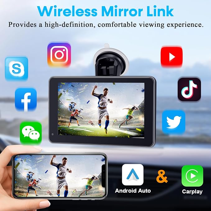 Carplay for Apple Portable Car Screen: Easy Setup 7 Inch Android Auto - Wireless Car Play Touchscreen with GPS Navigation,Bluetooth, FM,AirPlay Mirroring,Siri for Commuters and Older Cars