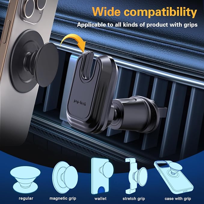 pop-tech Car Vent Phone Mount for Thick Socket Grip, Air Vent Clip Phone Holder Compatible with Magsafe Wallet Black & iPhone Samsung Card Holder, Cellphone Stand with Sticky Adhesive