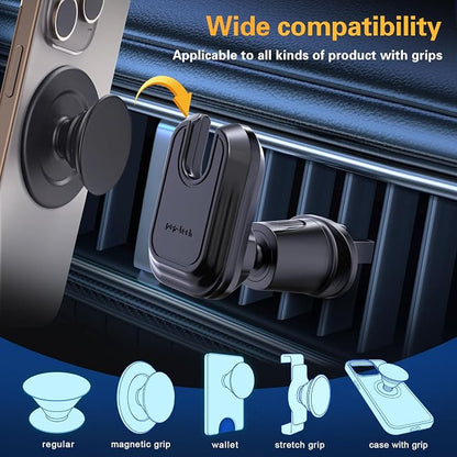 pop-tech Car Vent Phone Mount for Thick Socket Grip, Air Vent Clip Phone Holder Compatible with Magsafe Wallet Black & iPhone Samsung Card Holder, Cellphone Stand with Sticky Adhesive