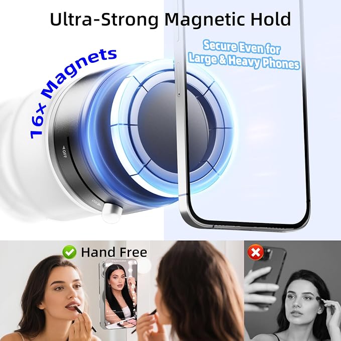 pop-tech Magnetic Vacuum Suction Mirror Phone Holder (Smooth Mirror Surface Only), Gym Bathroom Kitchen Shower Phone Mount for Magsafe iPhone Android Makeup, Selfies, Videos