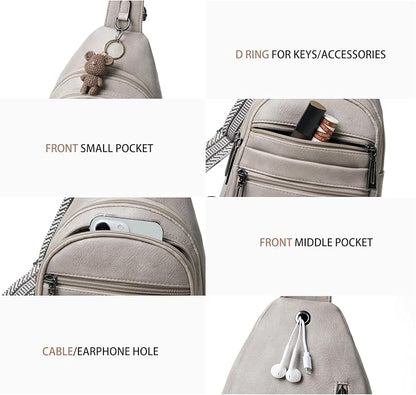 Leresas Sling Bag for Women Crossbody Bags Fanny Packs Sling Purse Backpack Shoulder Bag Vegan Leather Chic Gifts Travel Handbag Light Grey