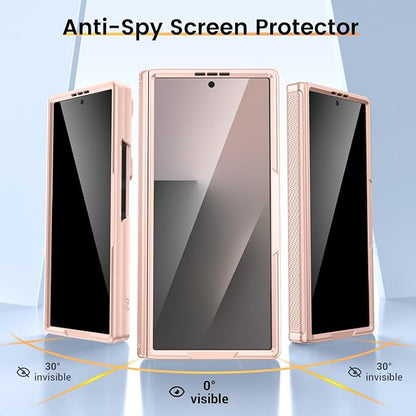 VEGO for Galaxy Z Fold 7 Case with Stand,Built-in Privacy Screen Protector | Slide Camera Cover & Hinge Protection Military Grade Shockproof Rugged Full Body Anti-Drop Case for Z Fold 7 2025-Rose Gold