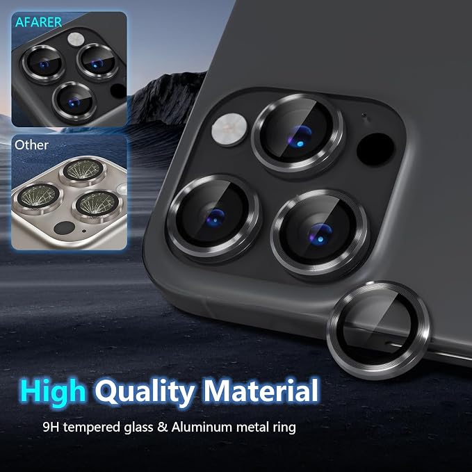 AFARER for iPhone 16 Pro/iPhone 16 Pro Max Camera Lens Protector, [Scratch Resistant] Shatterproof Protector Cover, Ultra-tough HD Individual Lens Protectors, Black,1 Set