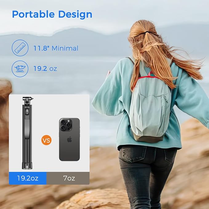 Selfie Stick Travel Tripod for Cell Phone with Remote Control and Phone Holder, Extendable Selfie Stick for iPhone, iPhone Tripod for Video Recording, 72 Inch, Black
