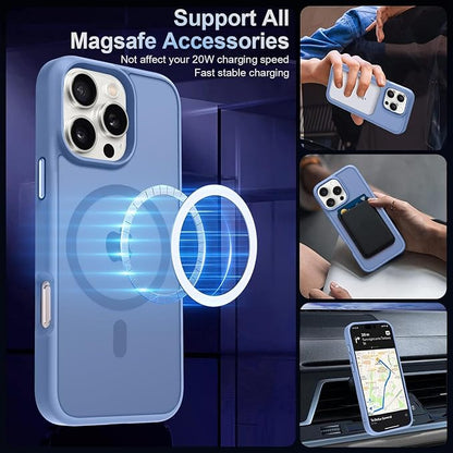 MOCCA Strong Magnetic for iPhone 16 Pro Phone Case, [Compatible with Magsafe][16FT Mil-Grade Drop Protection] Slim Thin Translucent Matte Protective Cover Case for iPhone 16 Pro Case, Blue