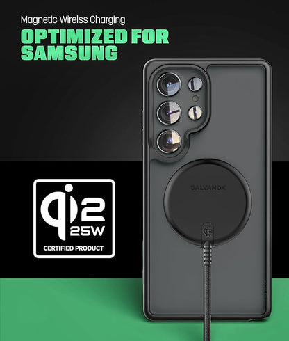 Galvanox Qi2.2 Certified 25W Magnetic Wireless Charger for Samsung (2-Pack), Fast Charging 2.0 for Galaxy S25, S26 Ultra, Android and iPhone Models, Compatible with MagSafe, Black (6Ft)