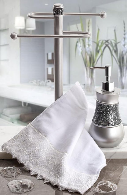 Creative Scents Crackled Glass Countertop Towel Stand, Decorative Silver Fingertip Towel Holder, Durable Resin Free Standing Towel Rack, for Elegant Counter Top Bathroom/Shower/Kitchen Decor