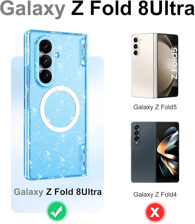 Btscase for Samsung Galaxy Z Fold 8 Ultra Case,Built in Front Screen Protector,[Compatible with MagSafe] Marble Hard PC Slim Shockproof Full Body Drop Protective Case for Z Fold 8 Ultra, Blue Glitter