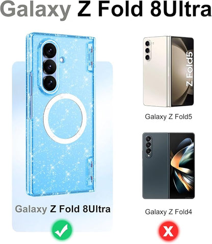 Btscase for Samsung Galaxy Z Fold 8 Ultra Case,Built in Front Screen Protector,[Compatible with MagSafe] Marble Hard PC Slim Shockproof Full Body Drop Protective Case for Z Fold 8 Ultra, Blue Glitter